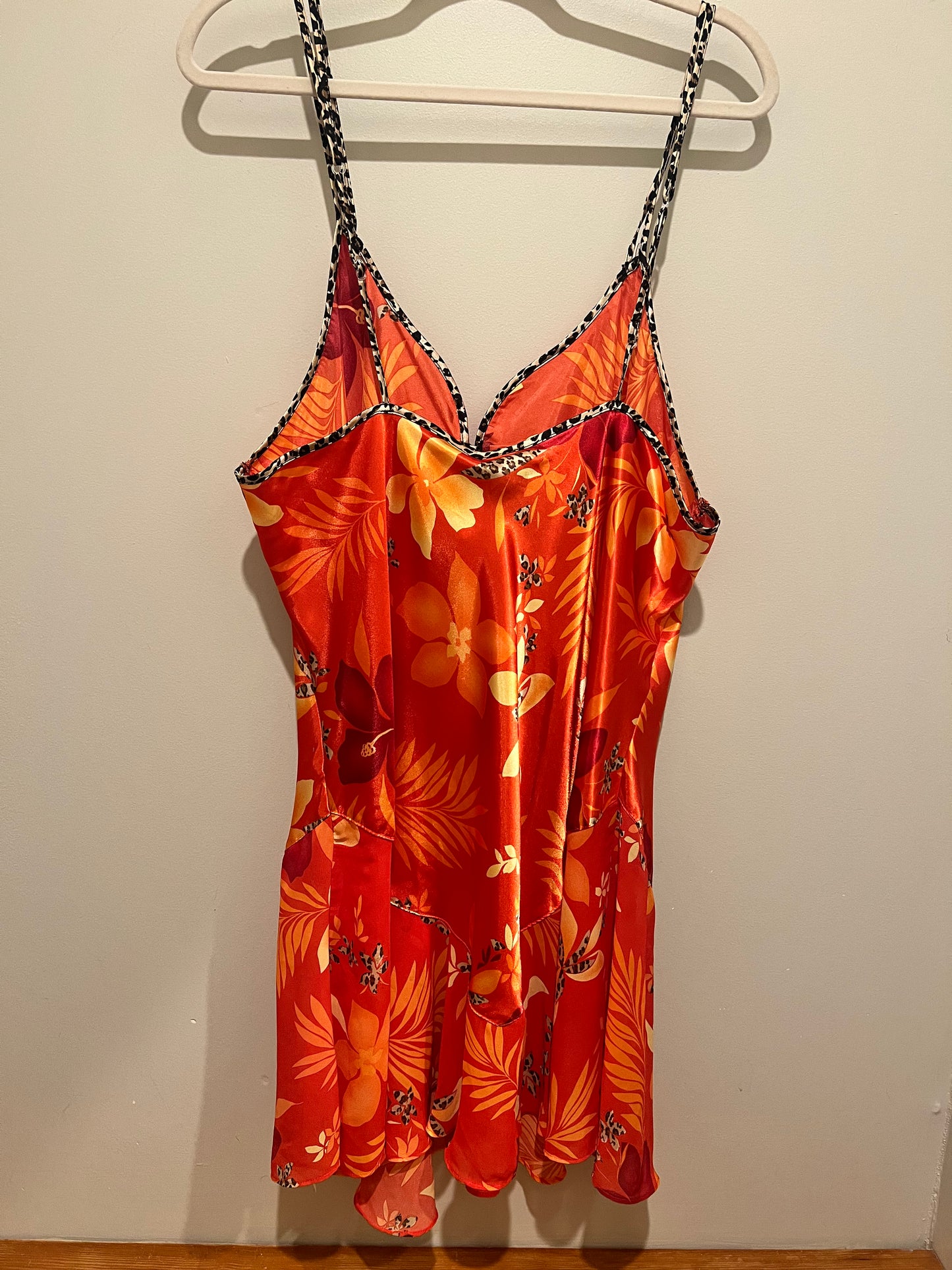 2000s Secret Treasures Cheetah & Tropical Print Slip Dress