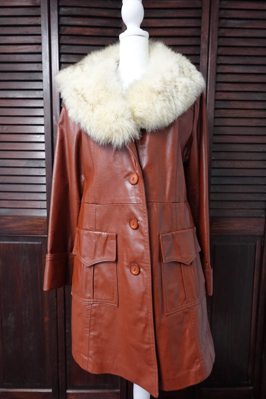 70s Fur Collar Leather Coat