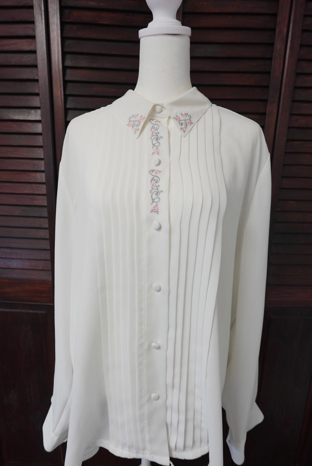 Vintage Pleated Embroidered Blouse