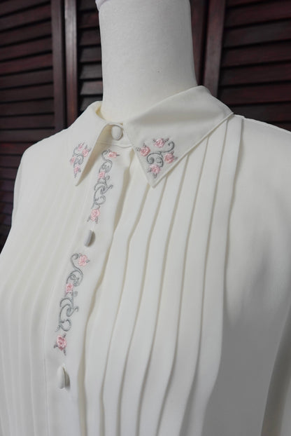 Vintage Pleated Embroidered Blouse