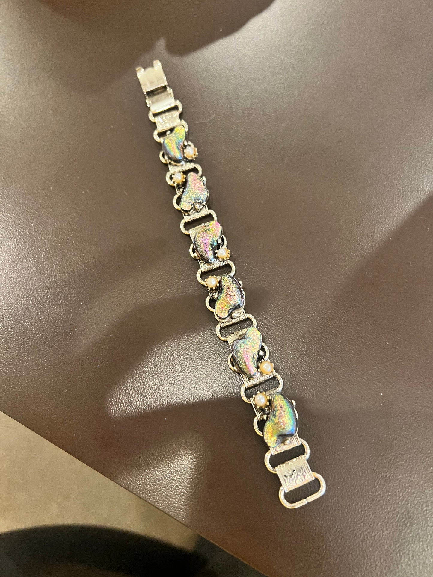 Vintage Iridescent Lava Rock Faux Pearl Bracelet