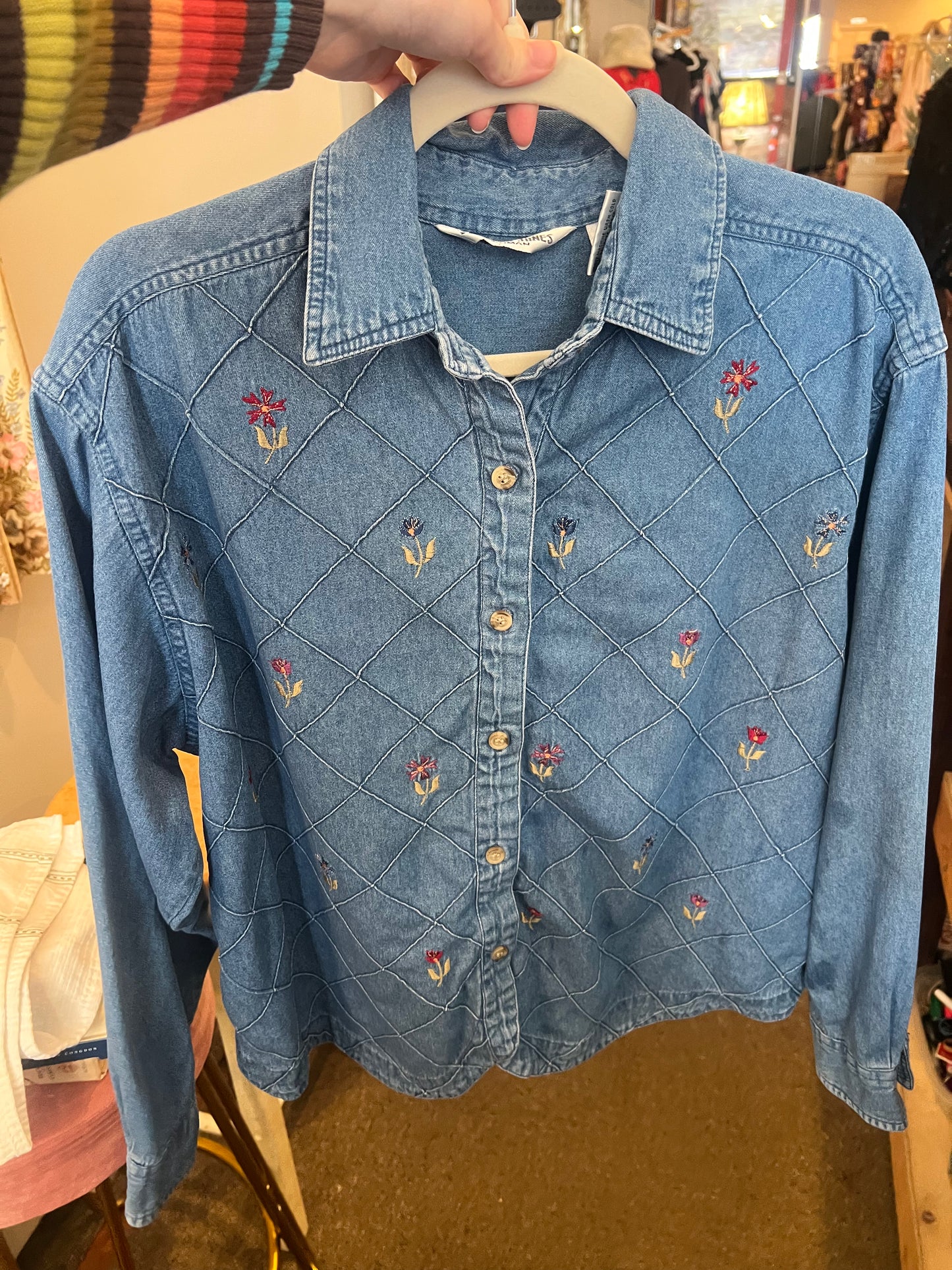 90s Victoria Jones Woman Flower Embroidered Denim Jacket