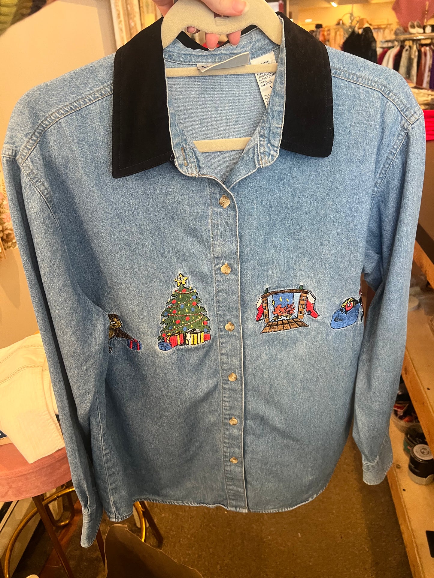 90s Bill Blass Jeans Denim Christmas Button Down