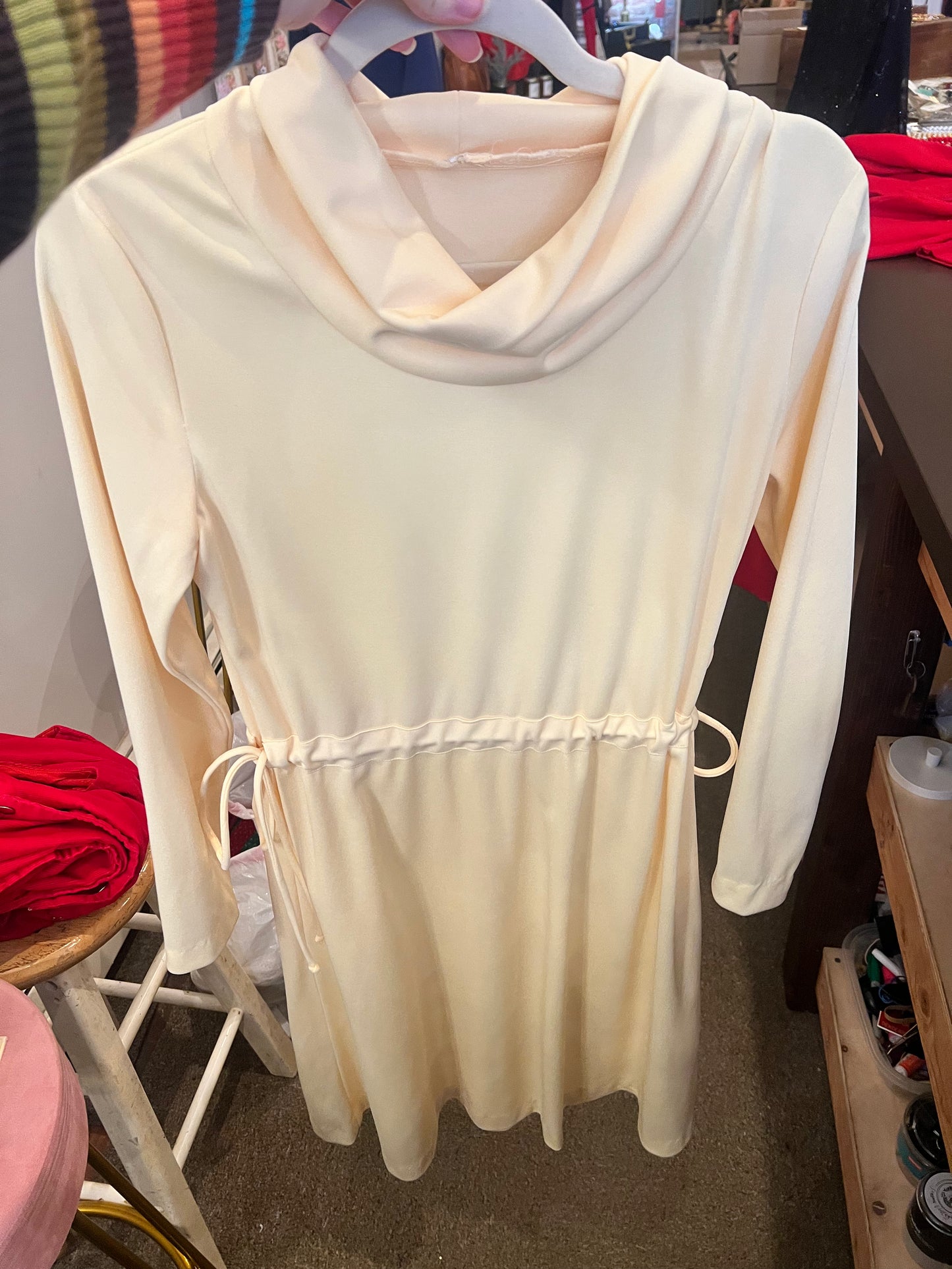 70s Cowl Neck w/ Drawstring Waist Dress