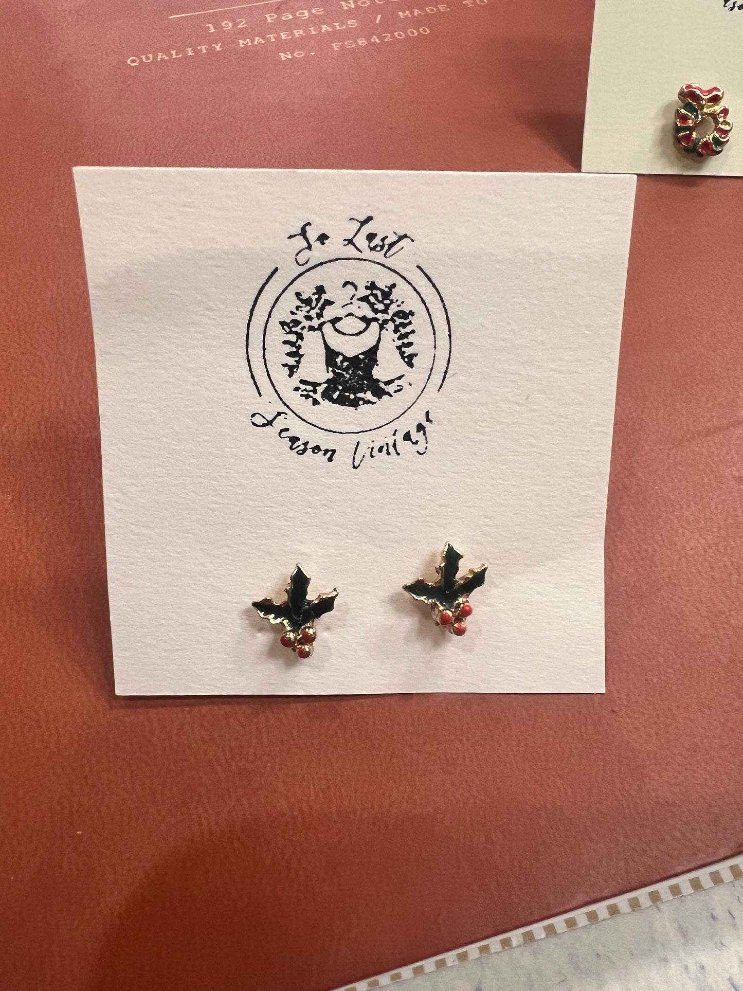 Vintage Holly Berry Post Earrings