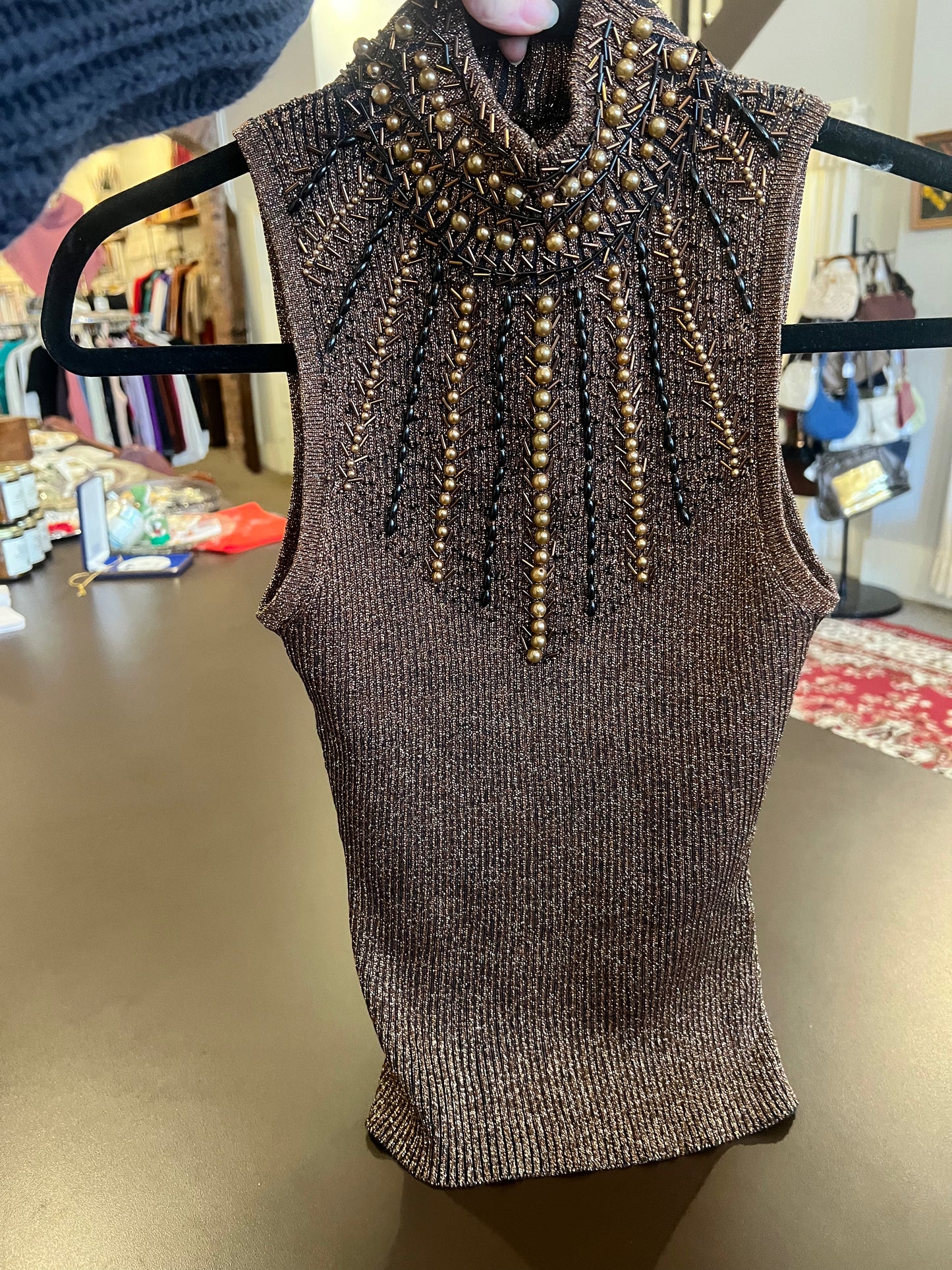 2000s NWT Cache Metallic Embellished Knit Top