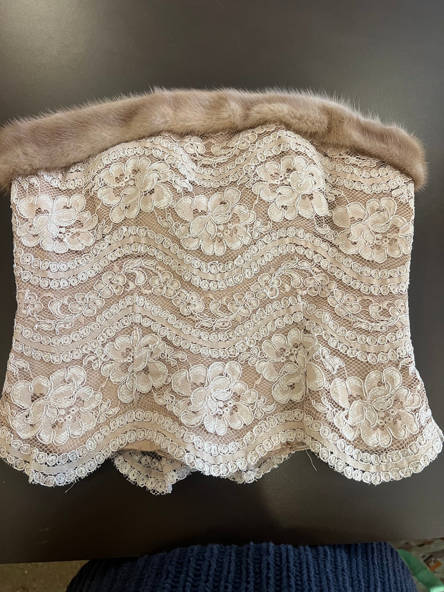 80s Saks Fifth Avenue Folio Collection Mink Trim & Lace Corset