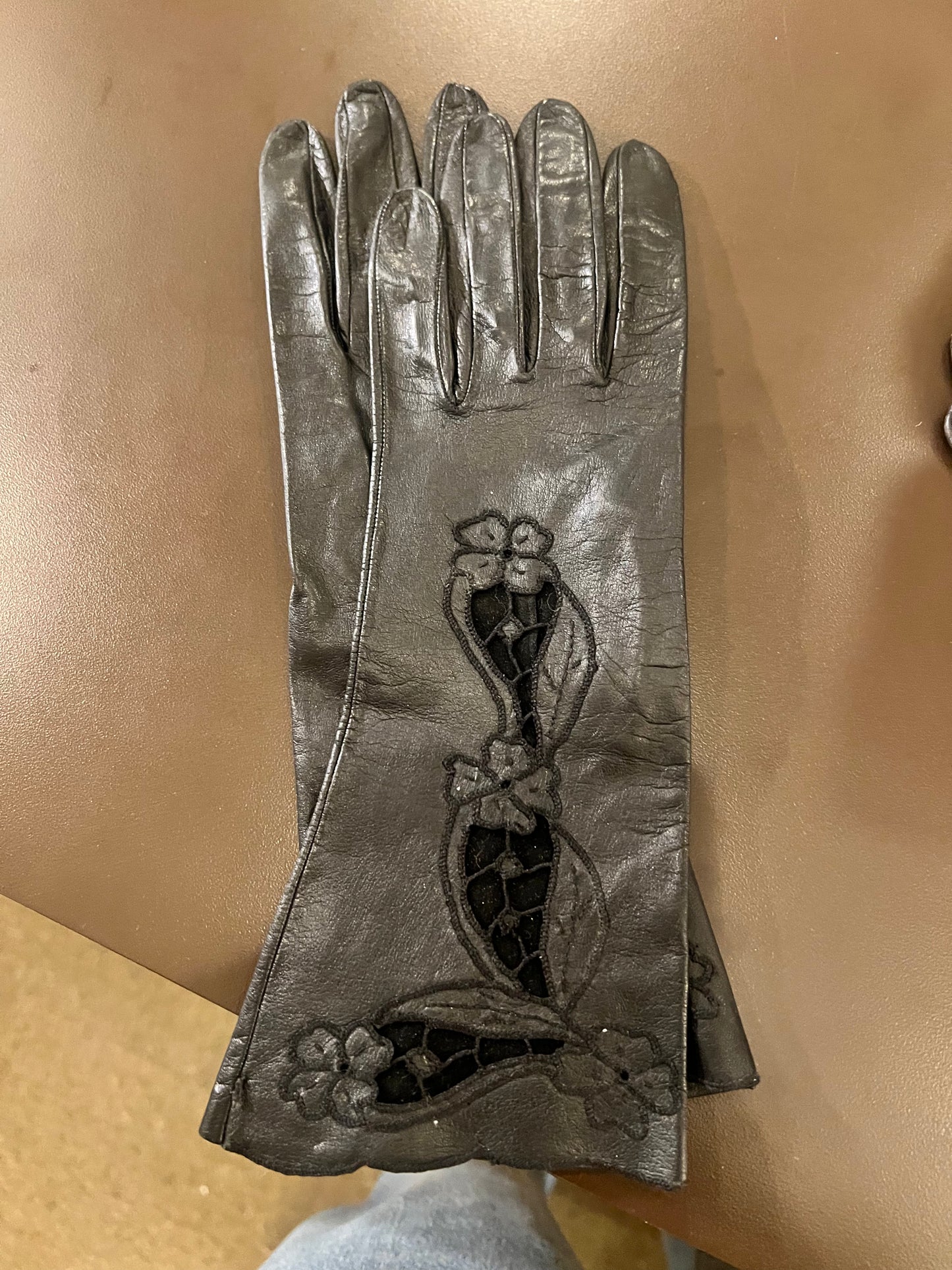 50s Leather Lace Cutout Gloves
