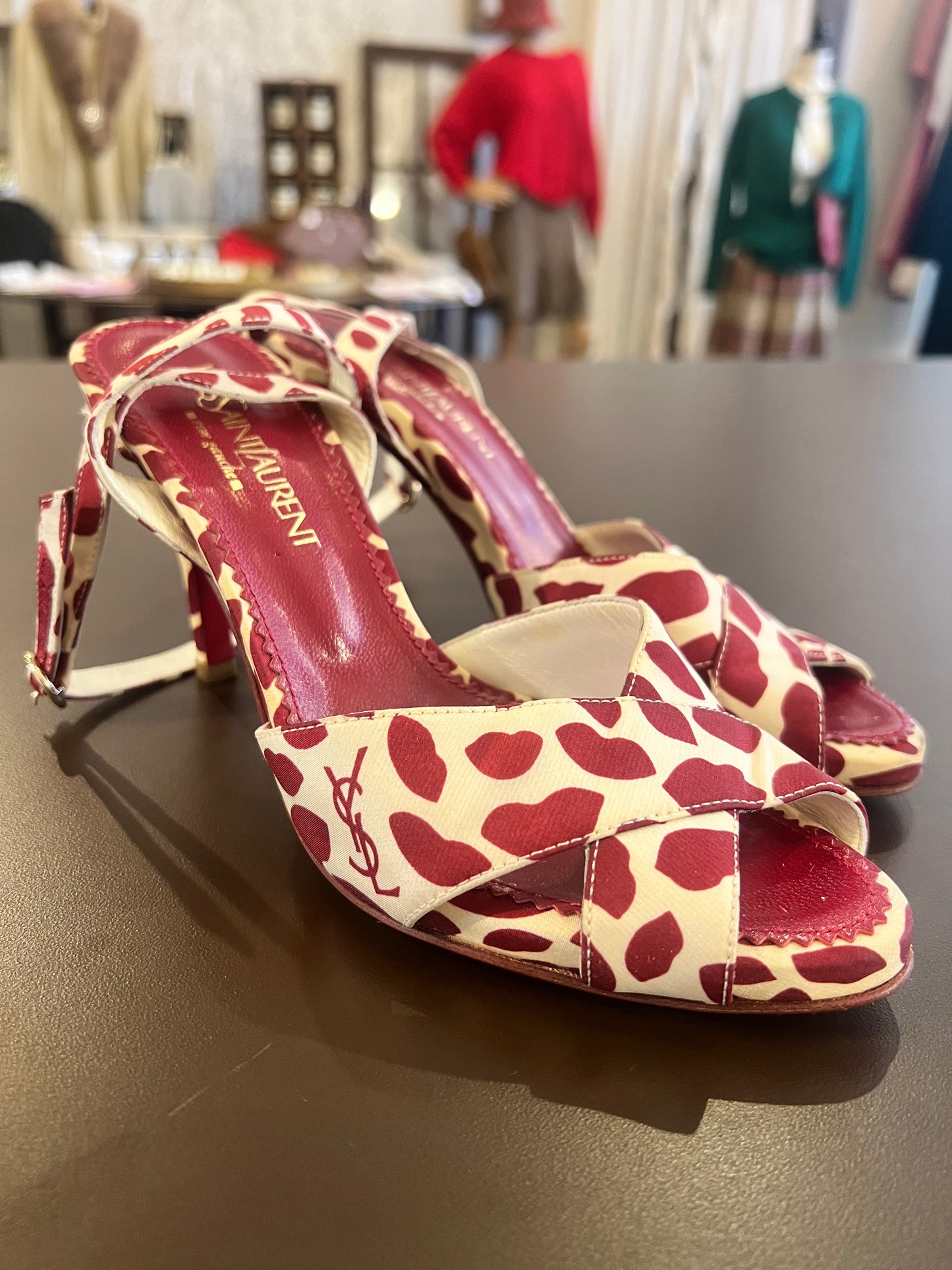 2000s Yves Saint Laurent Rive Gauche Red Lip Heels