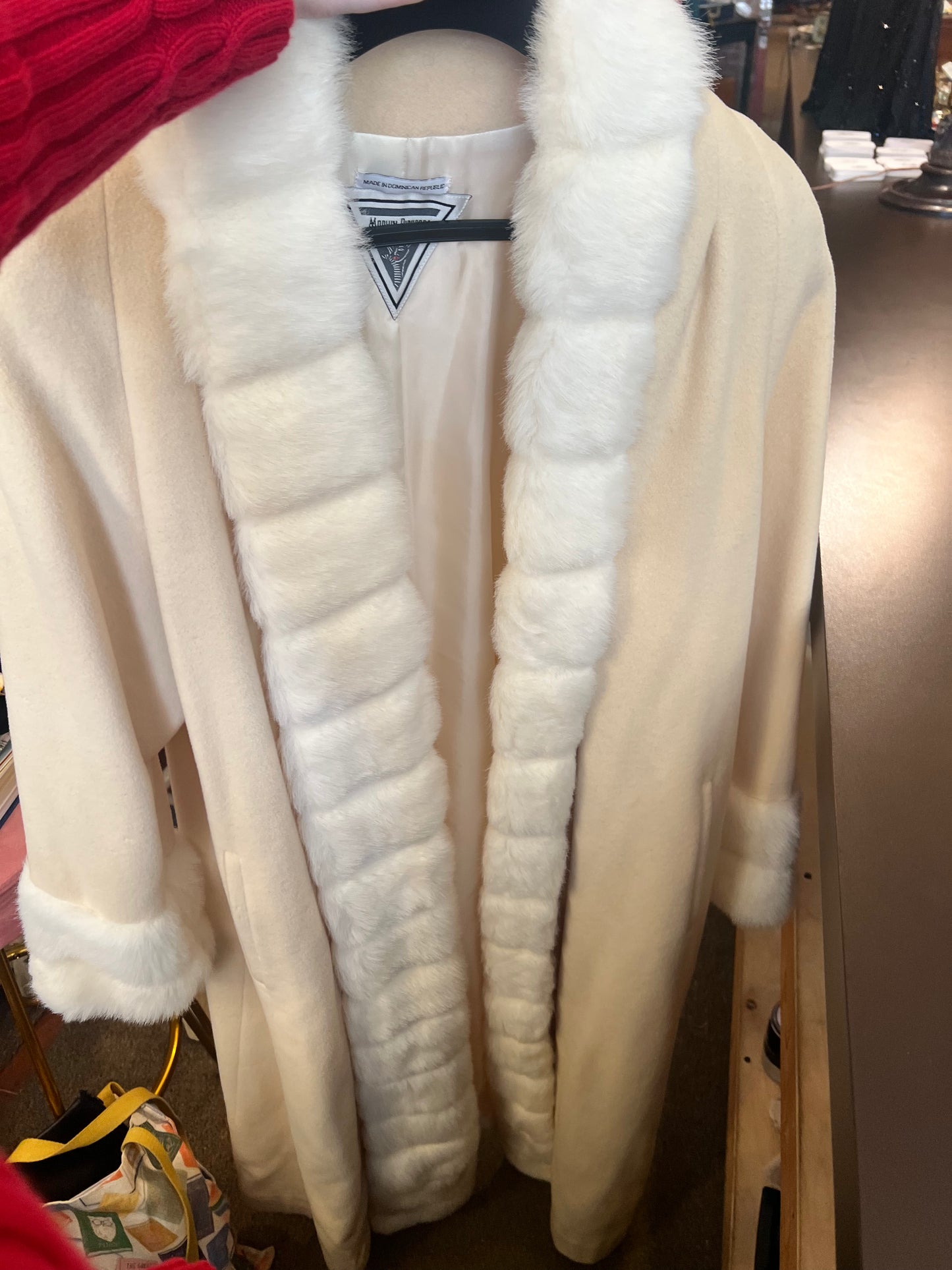 80s Marvin Richards Wool Faux Fur Trim Coat