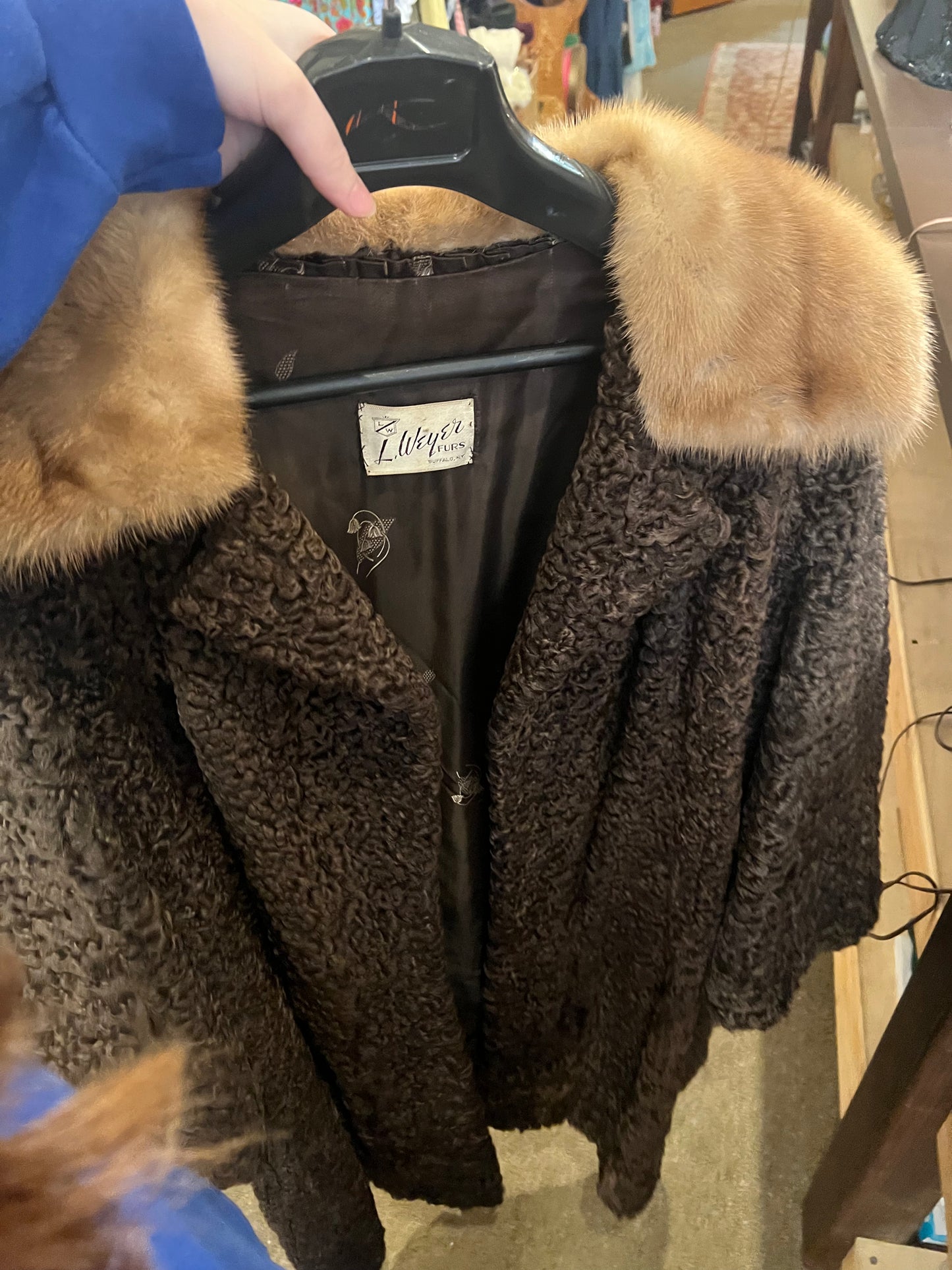 60s L. Weyer Furs Persian Lamb & Mink Collar Coat