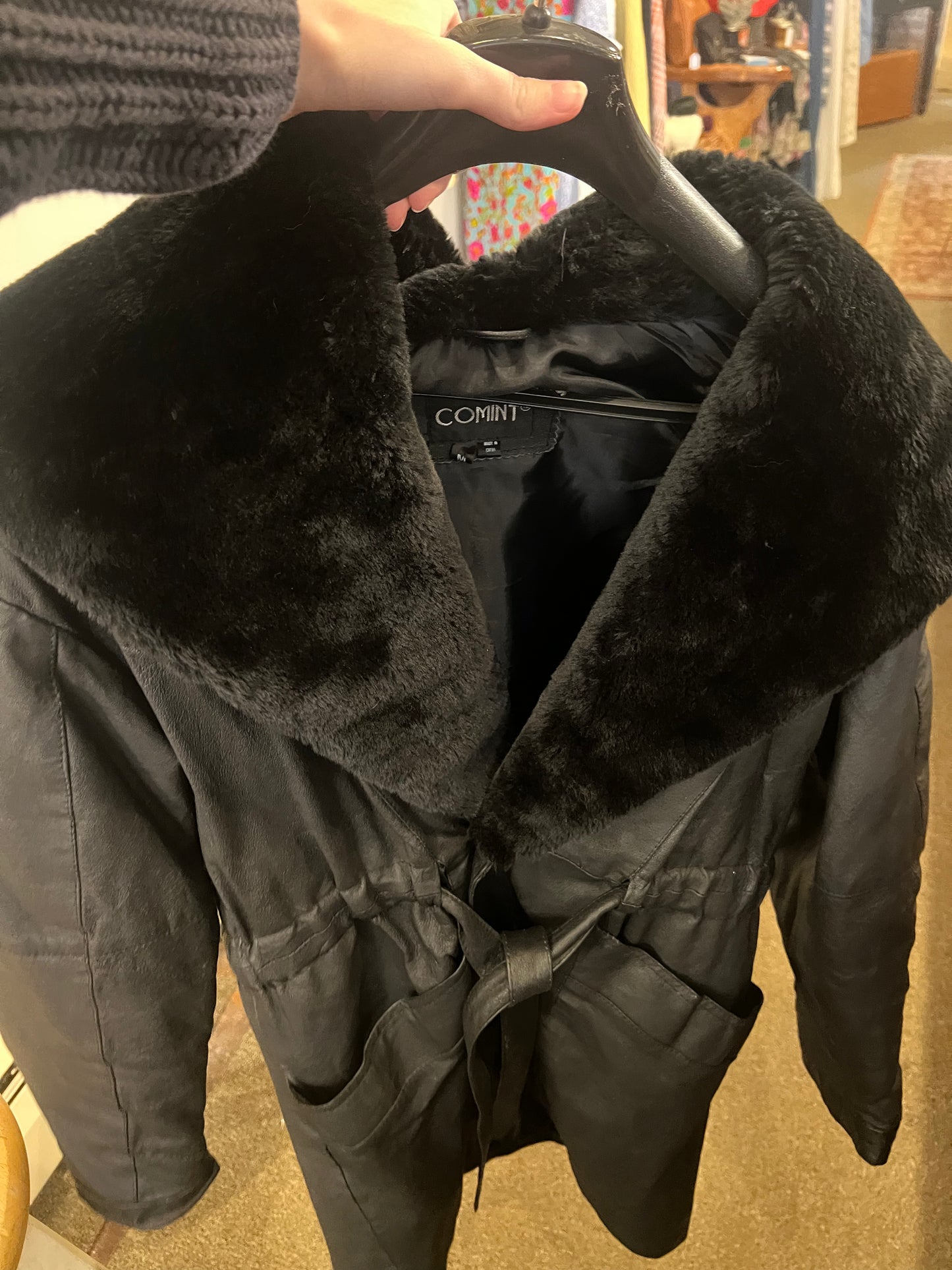 90s/2000s Comint Leather & Faux Fur Collar Jacket