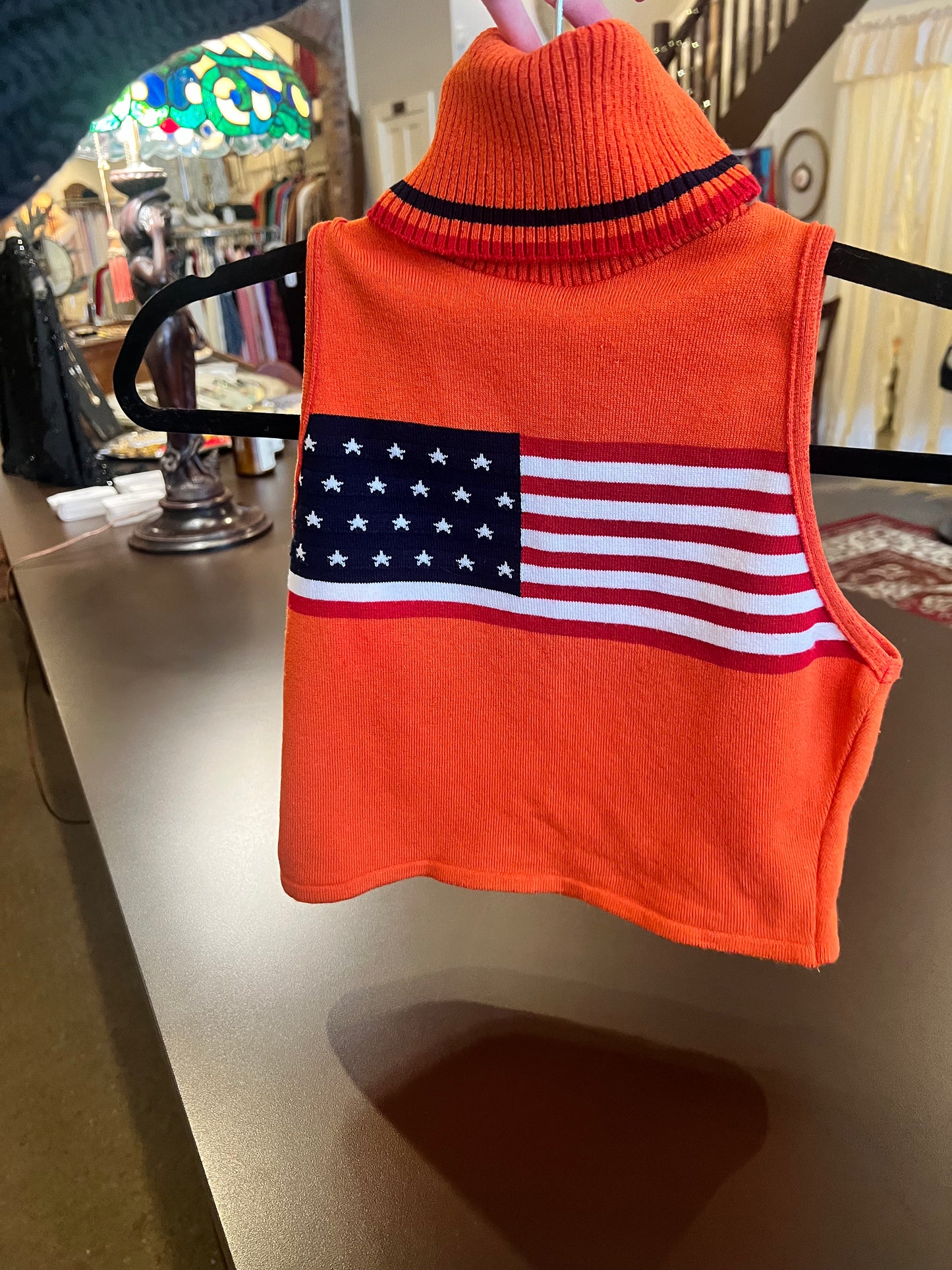90s MK Solo Cropped Flag Turtleneck Top