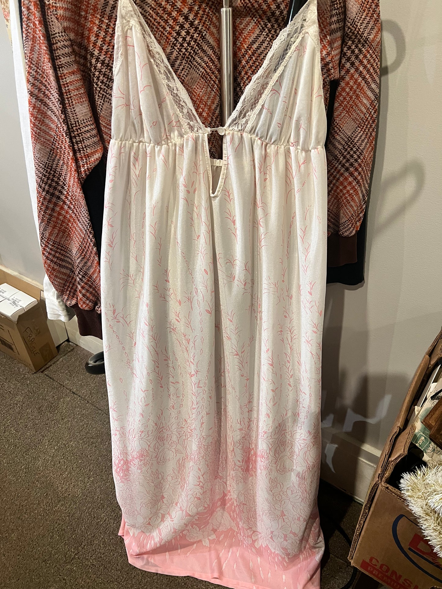 60s Lace & Floral Pattern Nightgown/Dress