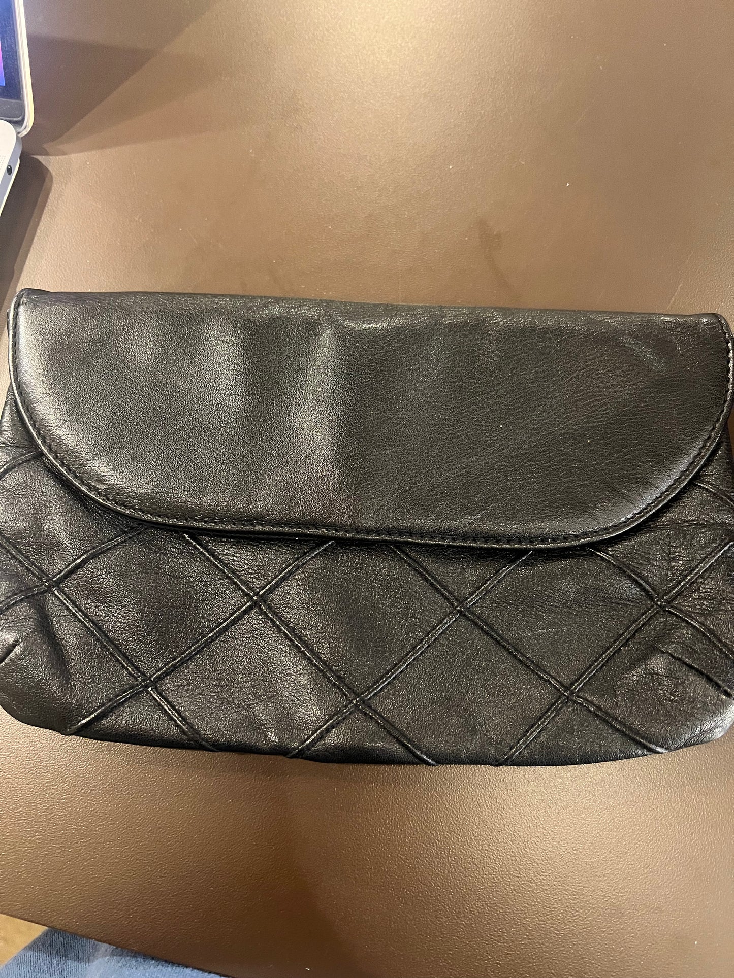 Vintage Leather Quilted Clutch Bag