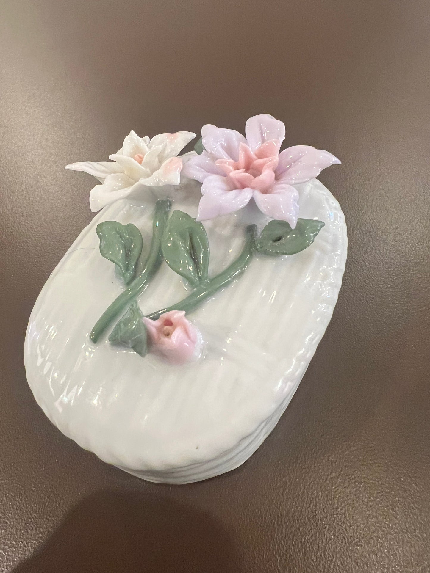 Vintage Porcelain Floral Trinket Box