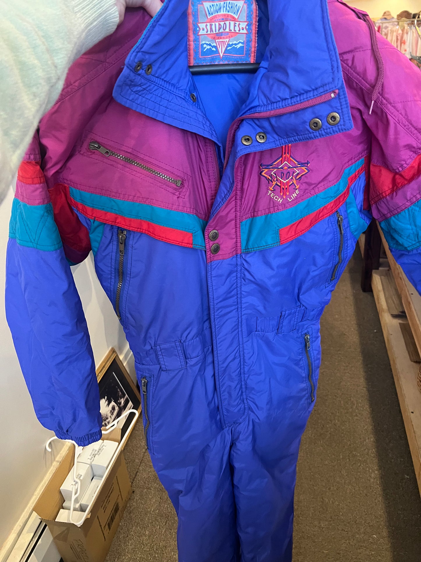 80s/90s Ski Poles One Piece Ski Suit