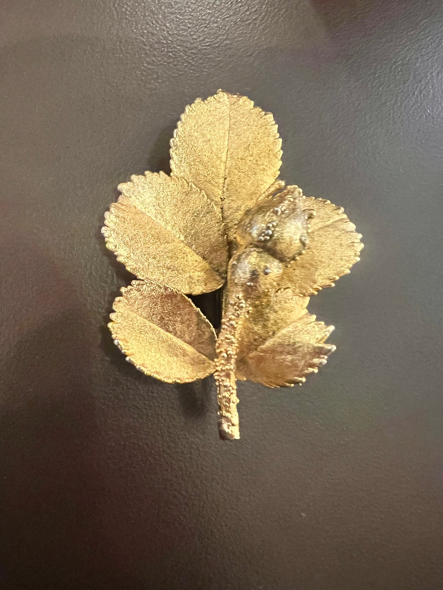 Vintage Leaf and Rose Bud Brooch