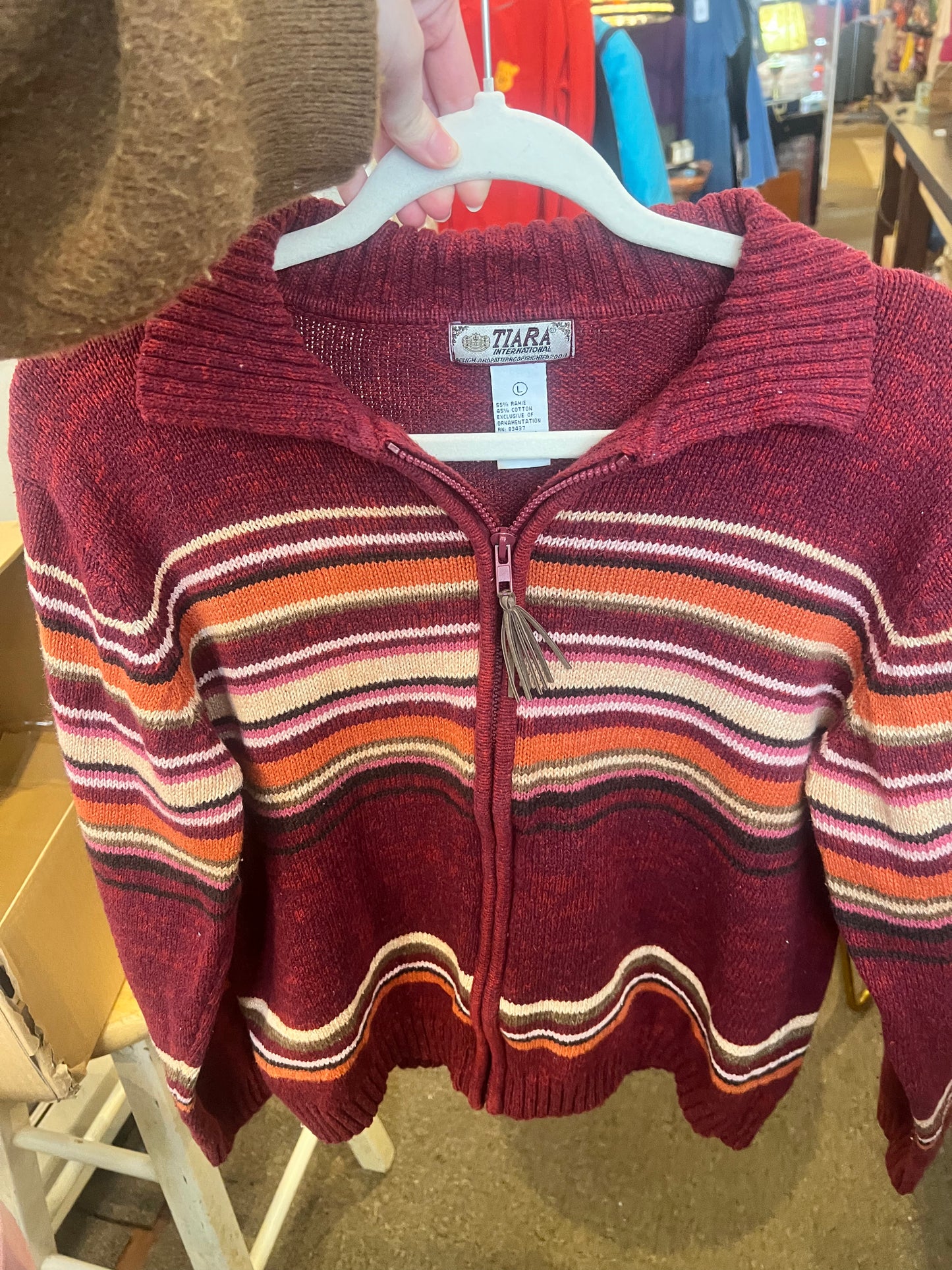 2004 Tiara International Stripe Zip Up Sweater