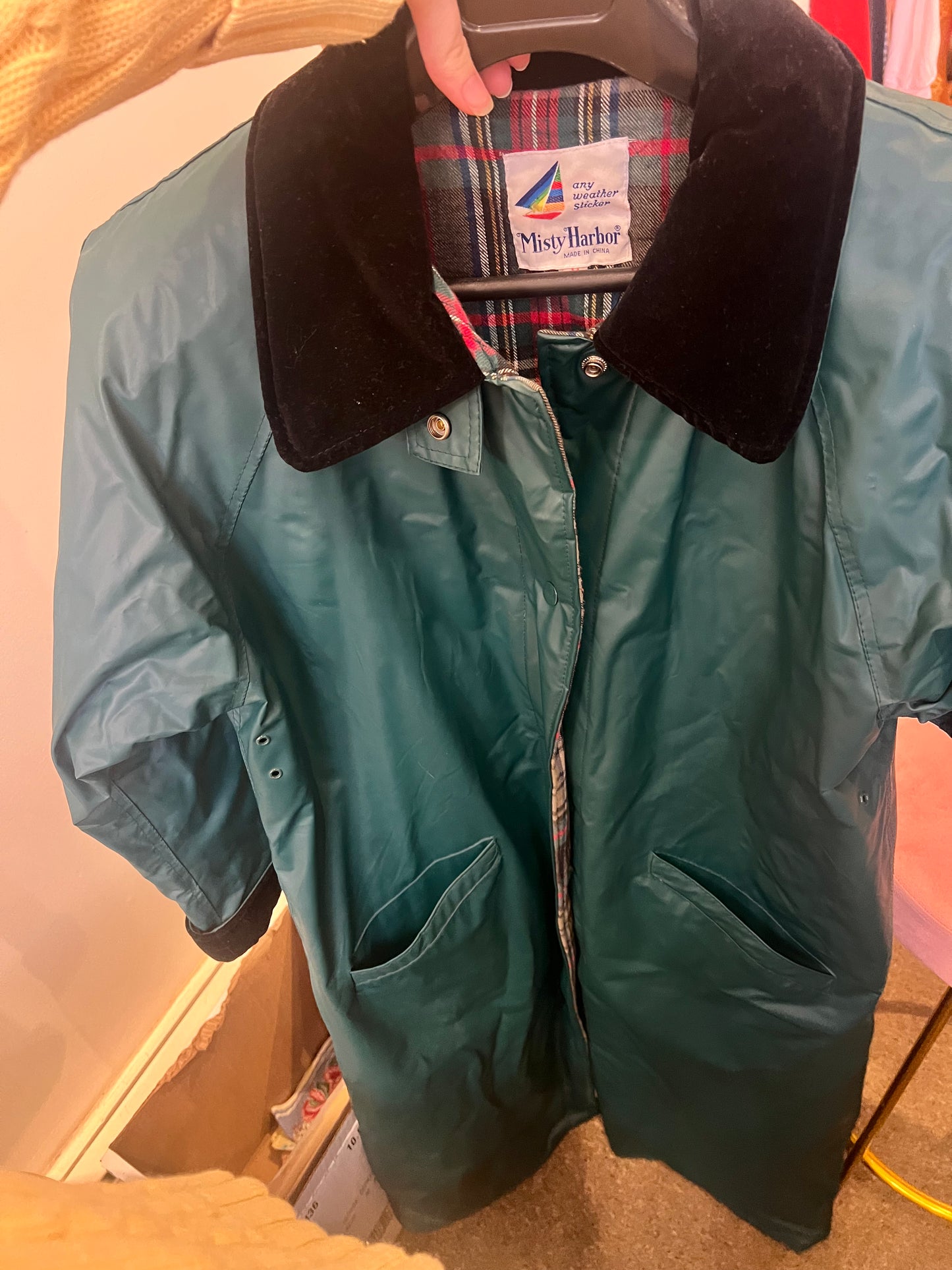 90s Misty Harbor Velvet Collar Rain Coat
