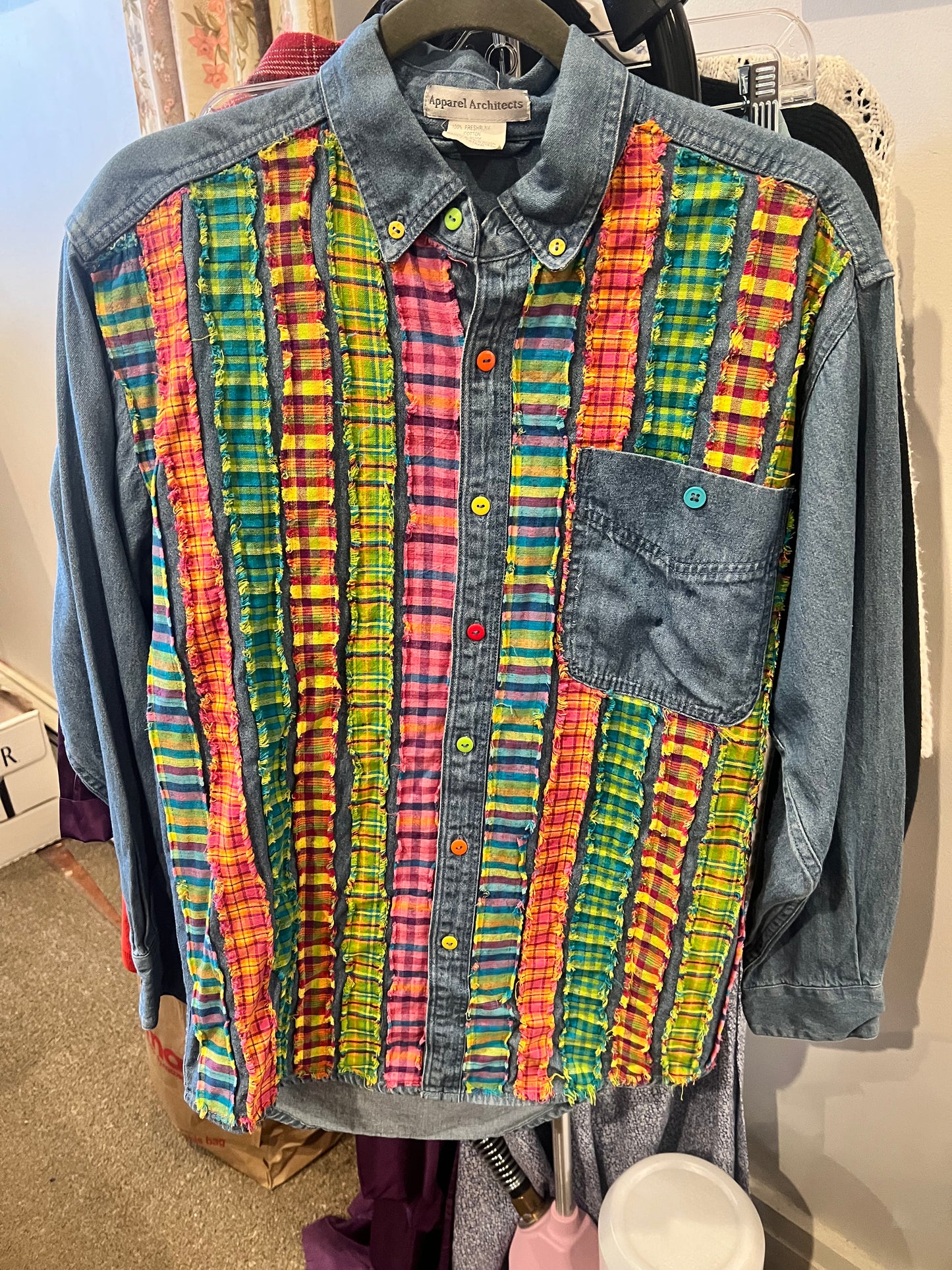 90s Apparel Architect Plaid Stripe Button Down Shirt