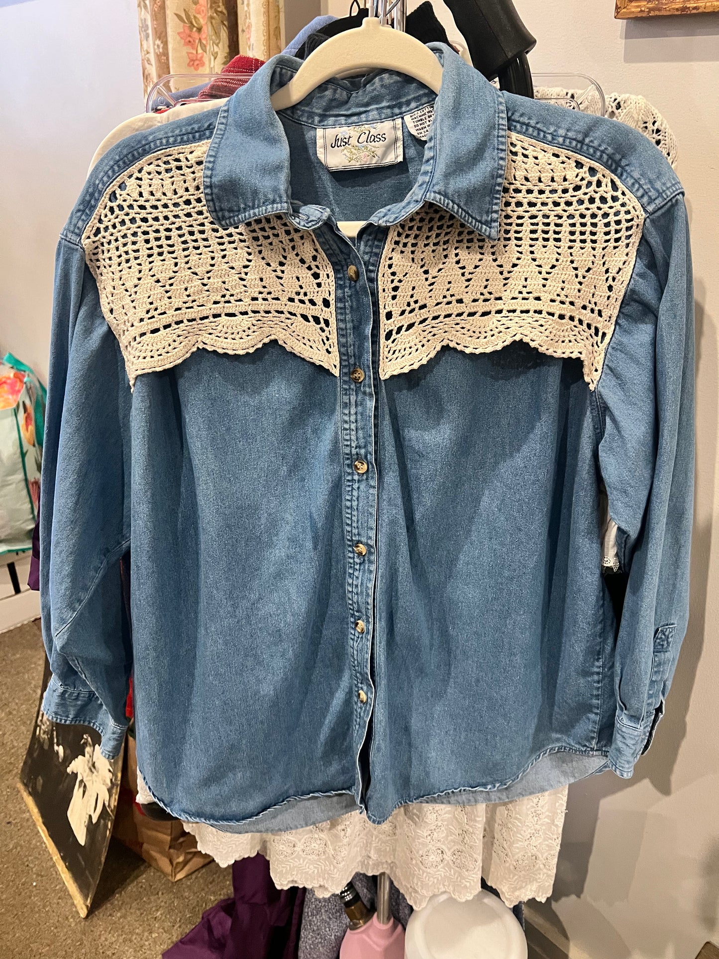 90s Just Class Crochet Detail Shirt