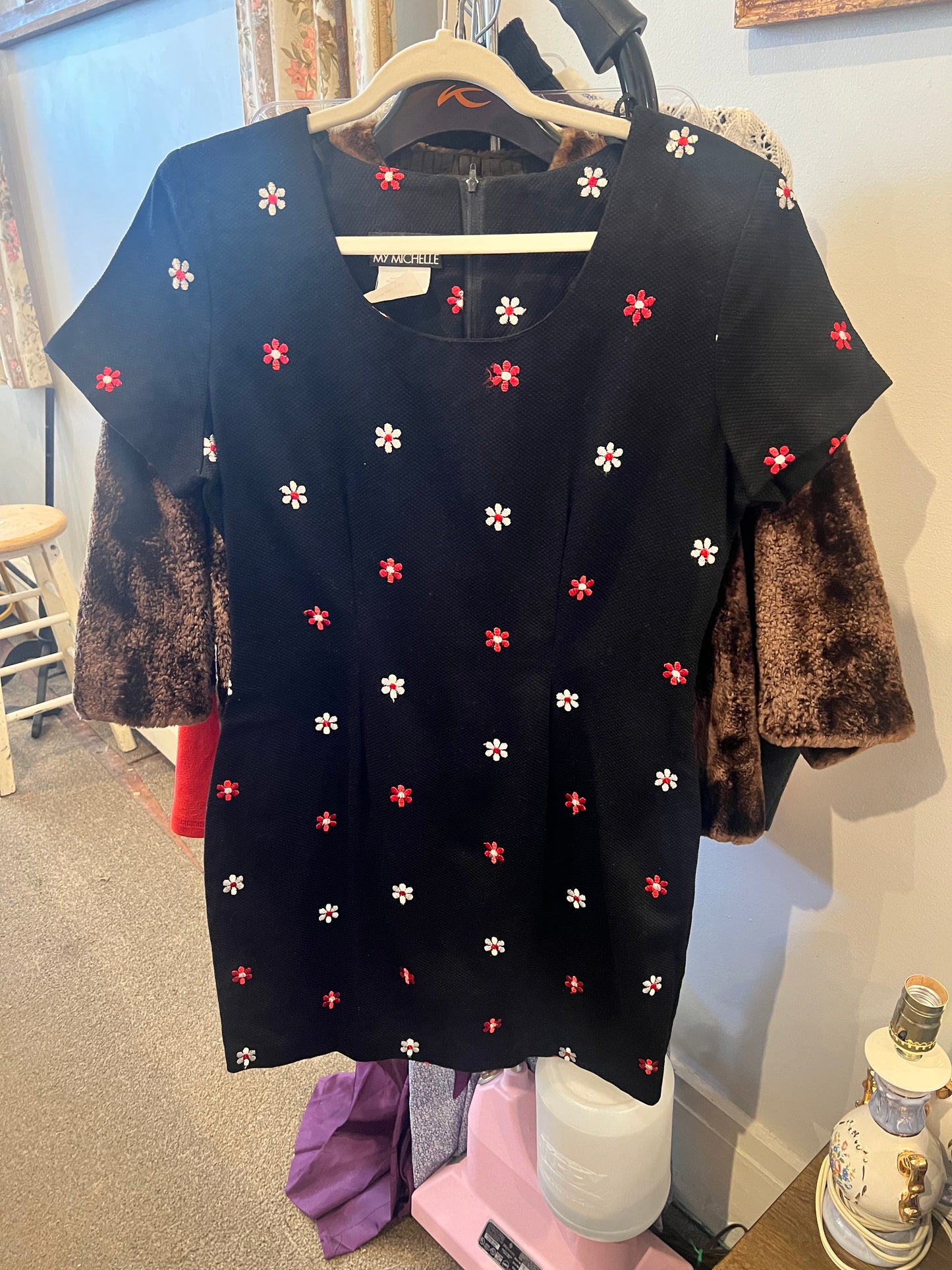1990s My Michelle Flower Embroidered Dress