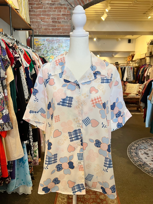 1990s Joanna Printed Button Up Top