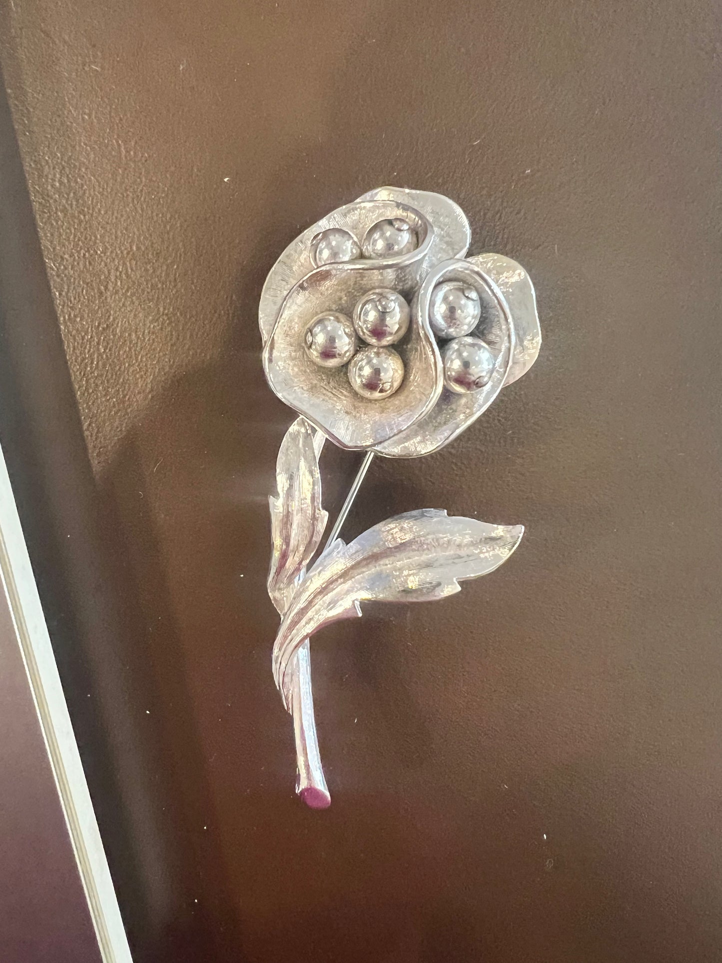 Vintage Silver Tone Flower Brooch