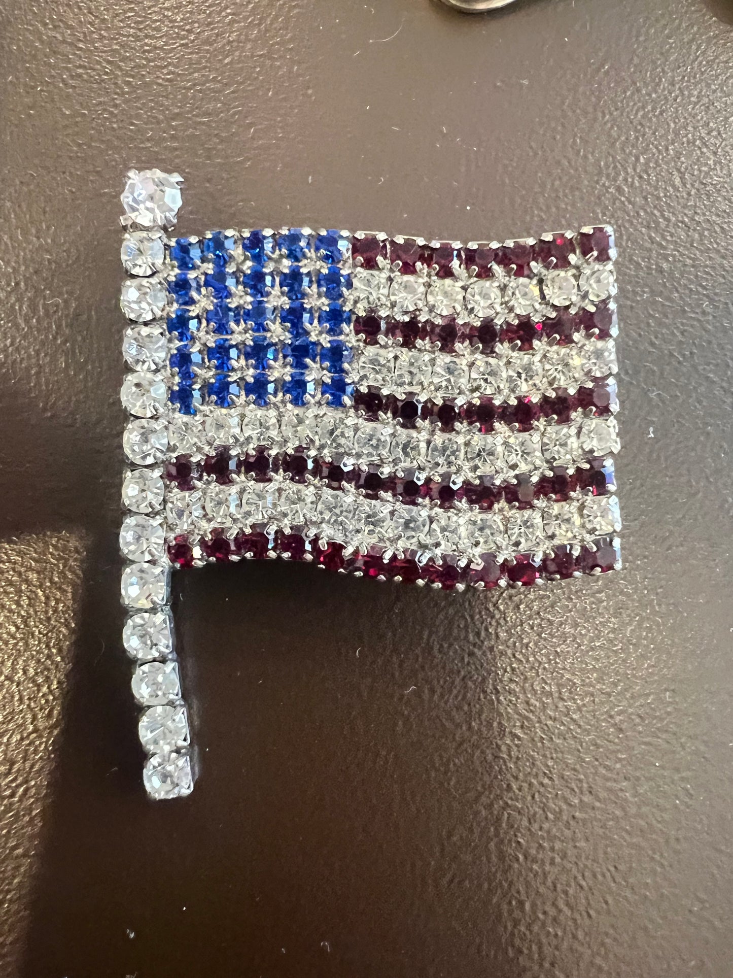 Vintage Rhinestone American Flag Brooch