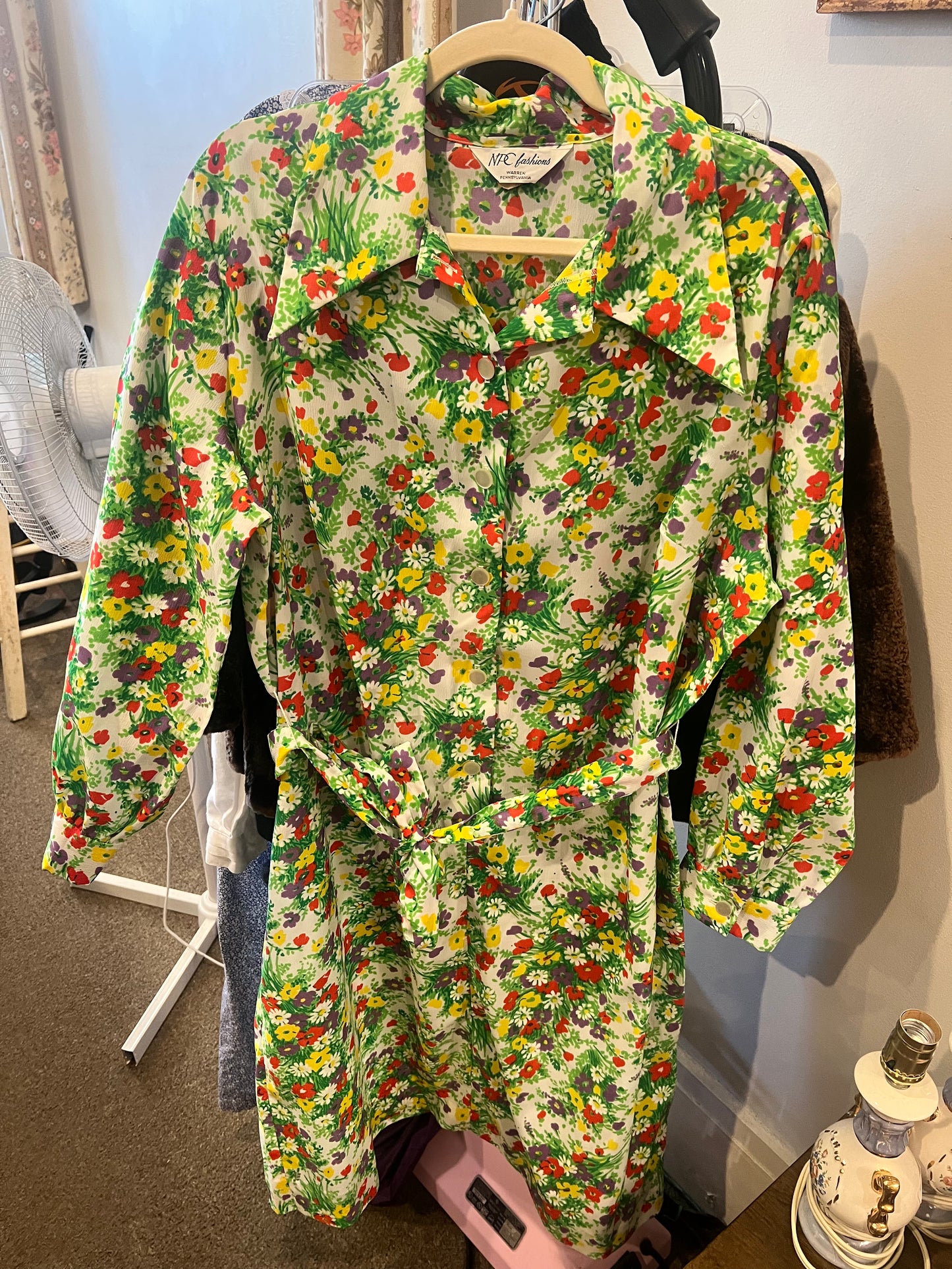 1970s NPC Fashions Floral Collared Dress