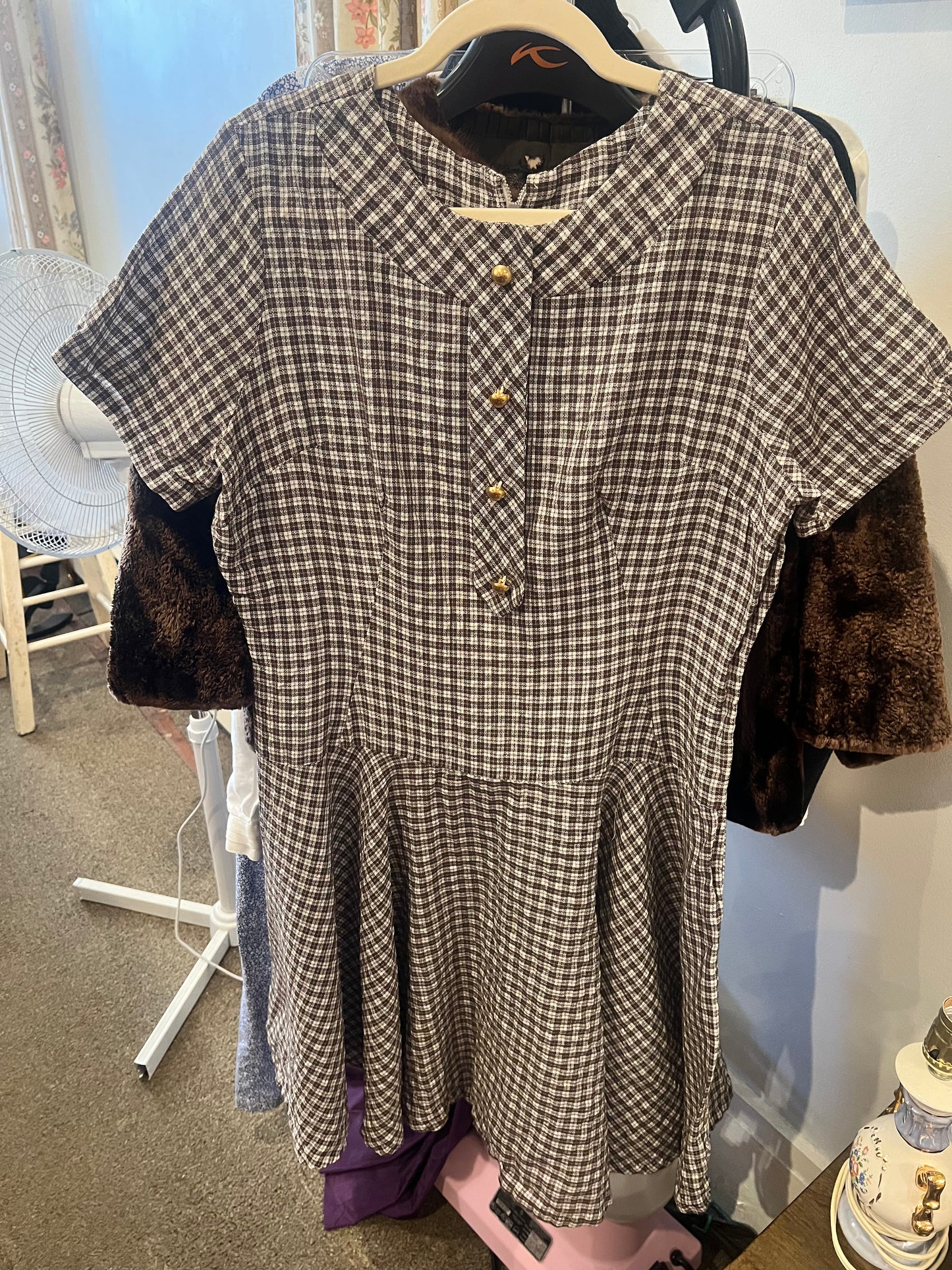 1970s Plaid Button Down Front Dress