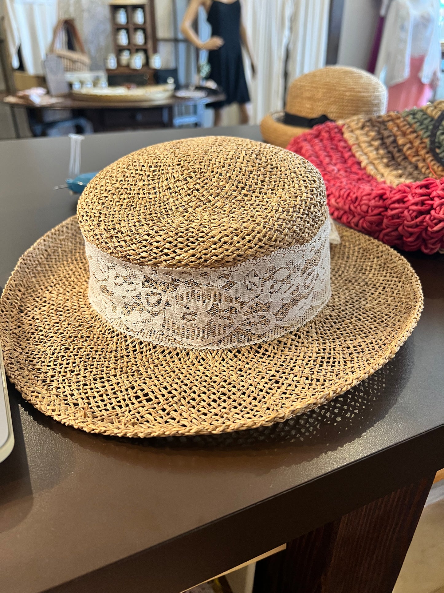 Vintage Woven Hat w/ Lace