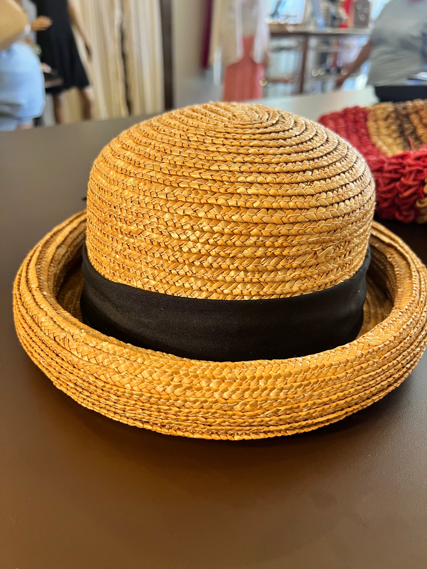 Vintage Straw Hat w/ Black Ribbon