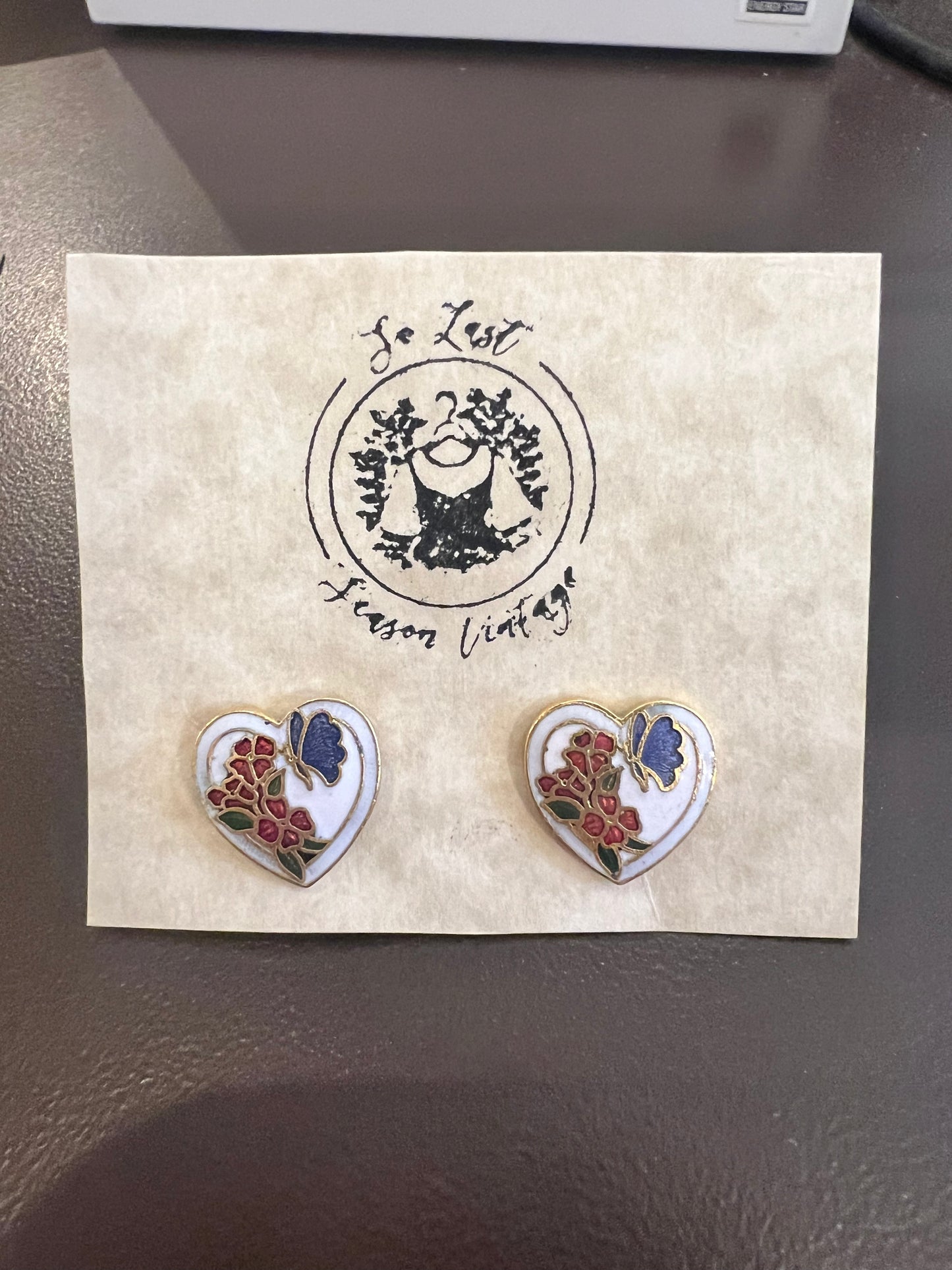 Vintage Enamel Heart Stud Earrings