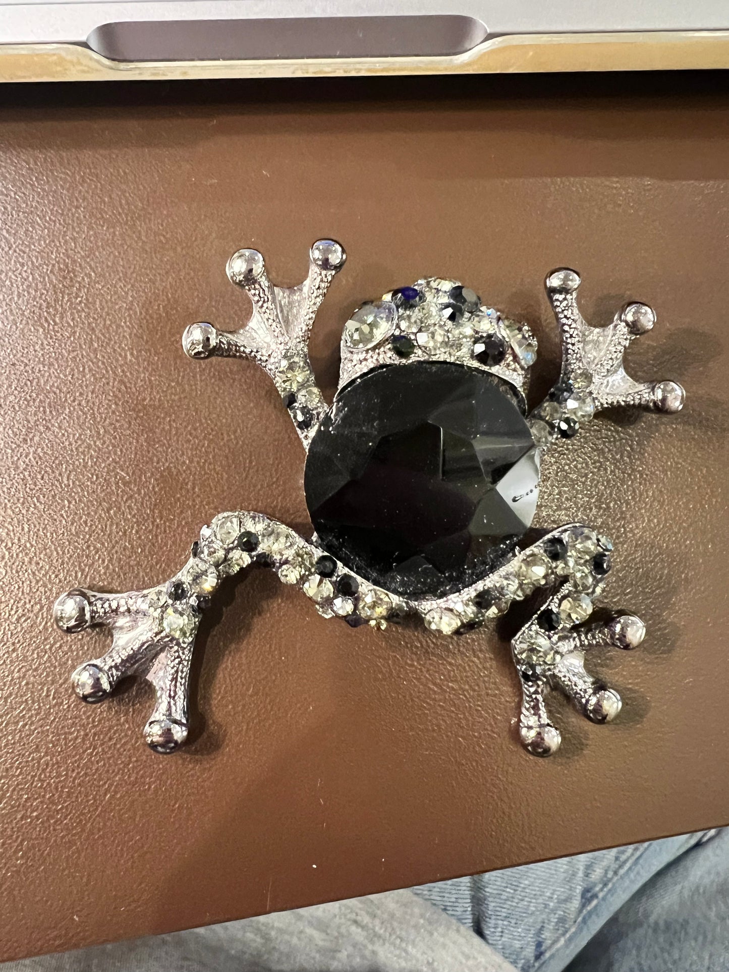 Vintage Silver Tone Rhinestone Frog Pendant/Pin