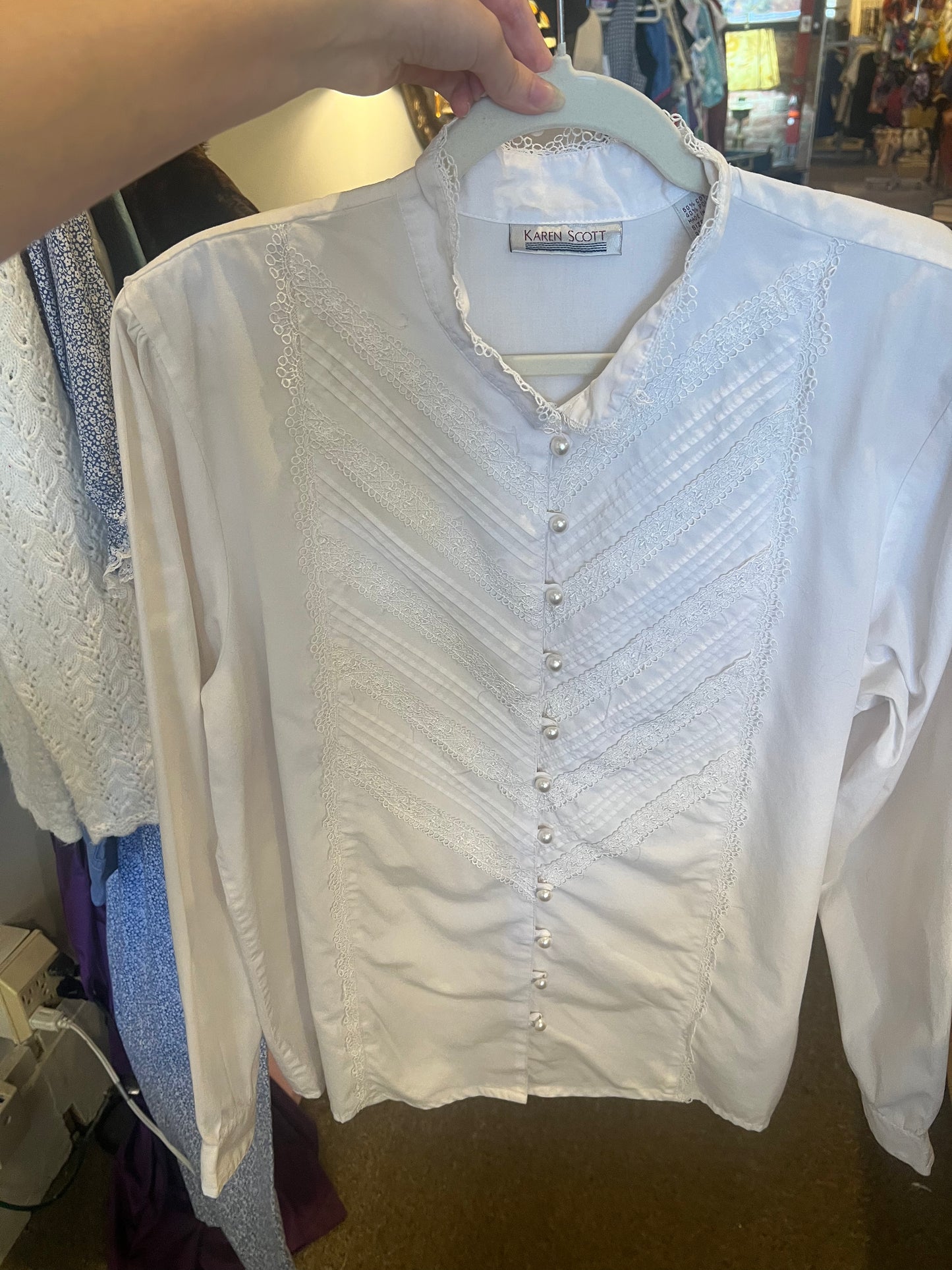1980s/90s Karen Scott Lace Detail Blouse