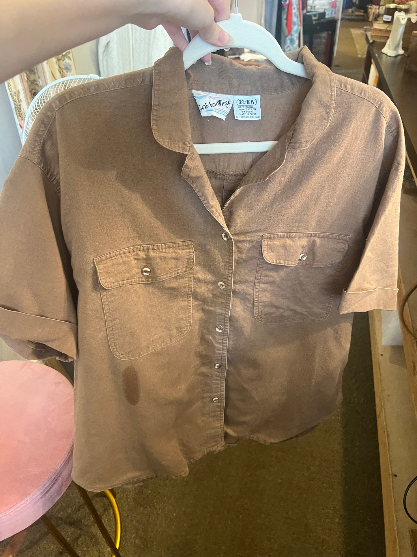 1980s Golden Wings Short Sleeve Button Down Top
