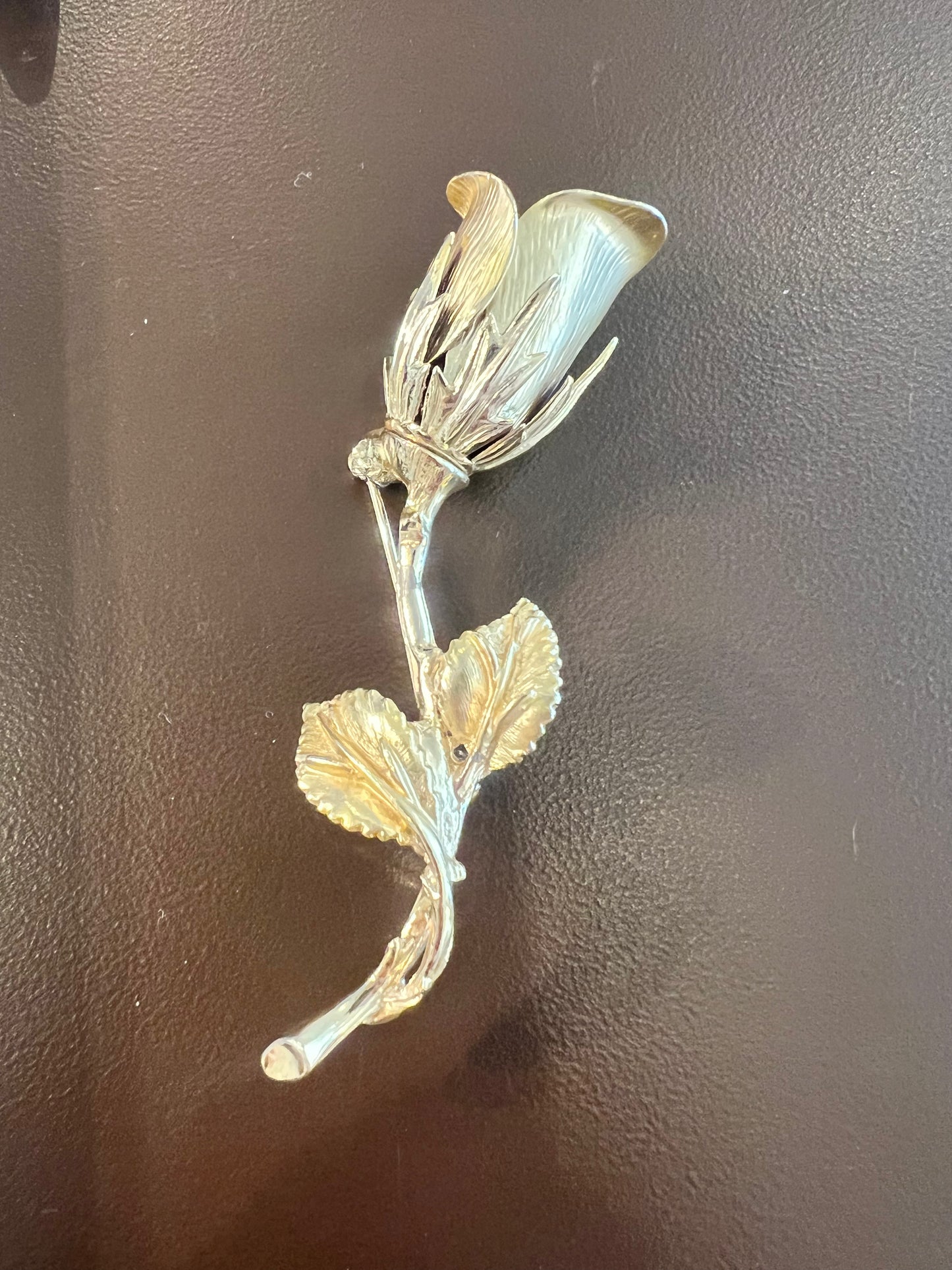 Vintage Gold Tone Rose Brooch