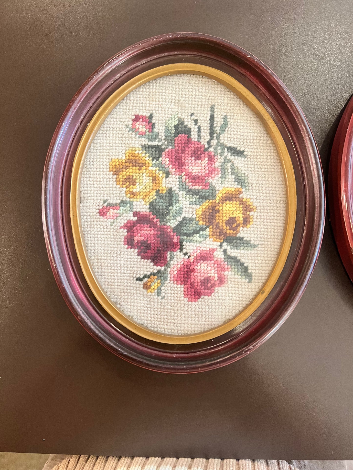 Vintage Framed Floral Needlepoint
