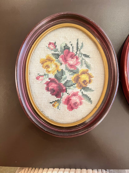 Vintage Framed Floral Needlepoint