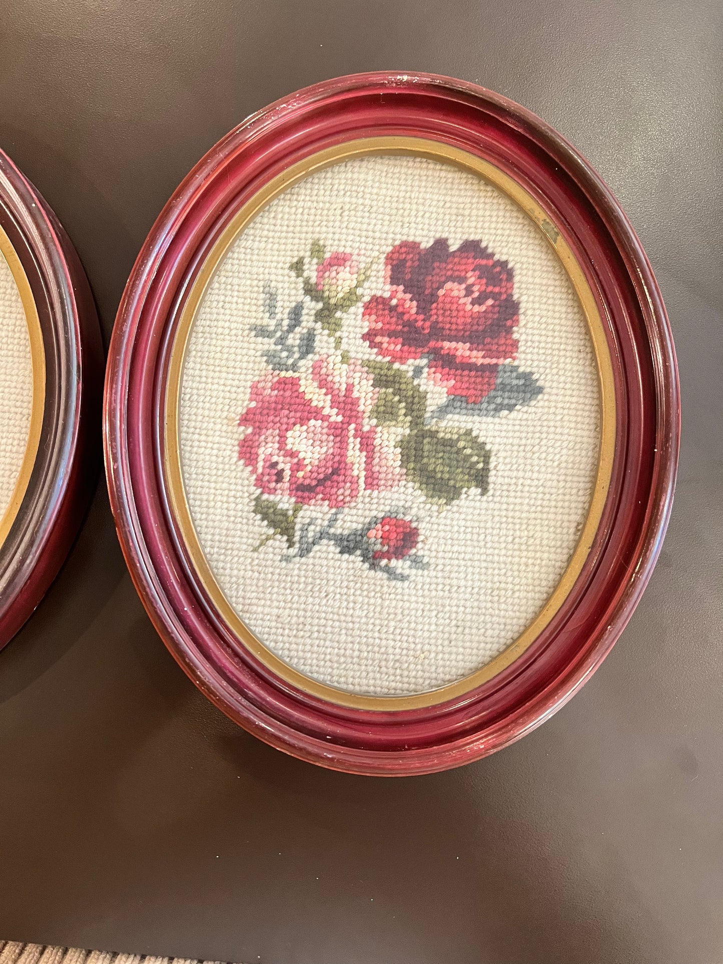 Vintage Framed Floral Needlepoint