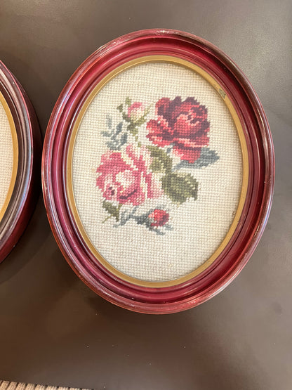 Vintage Framed Floral Needlepoint