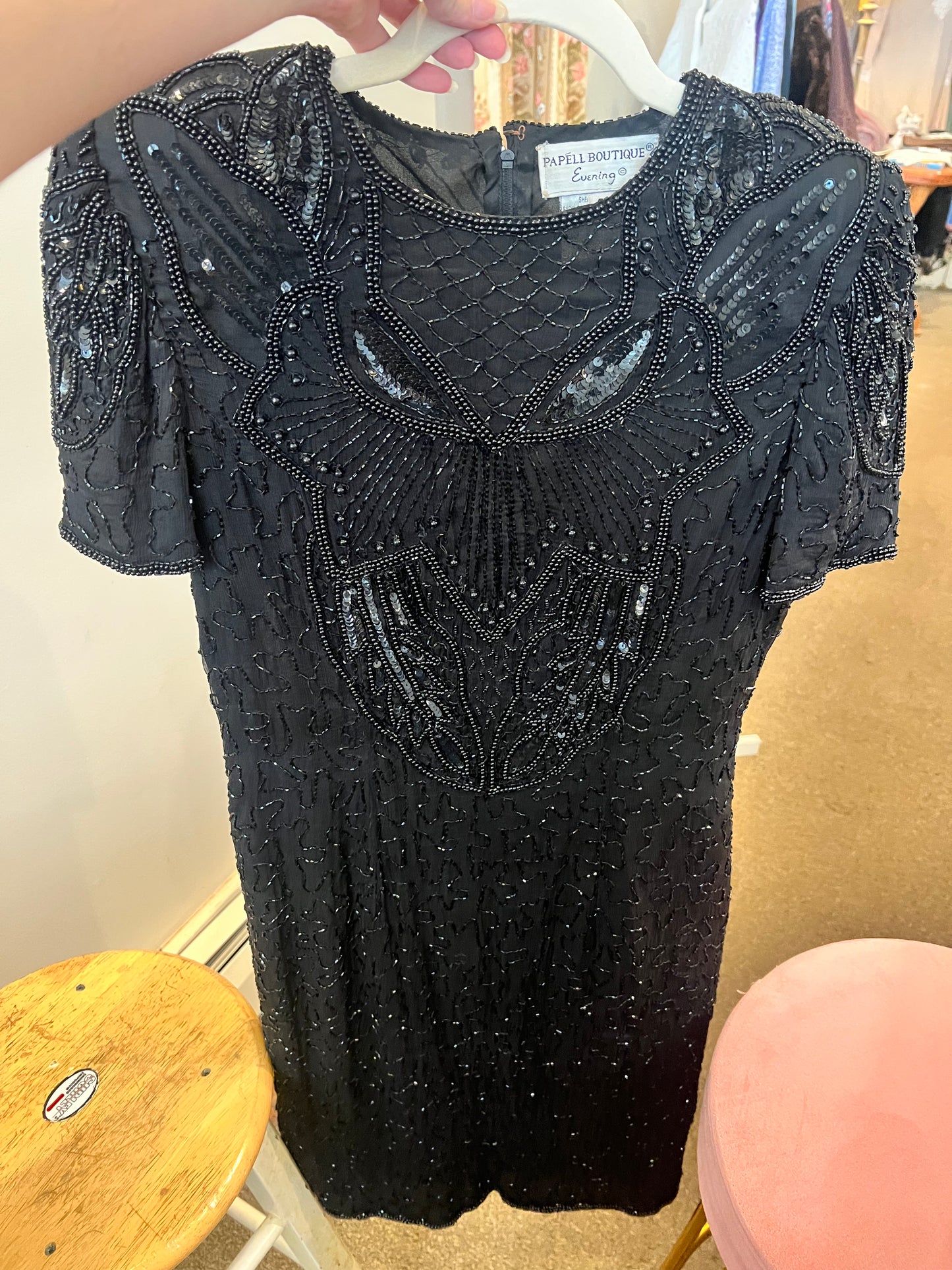 1990s Papell Boutique Evening Beaded Dress