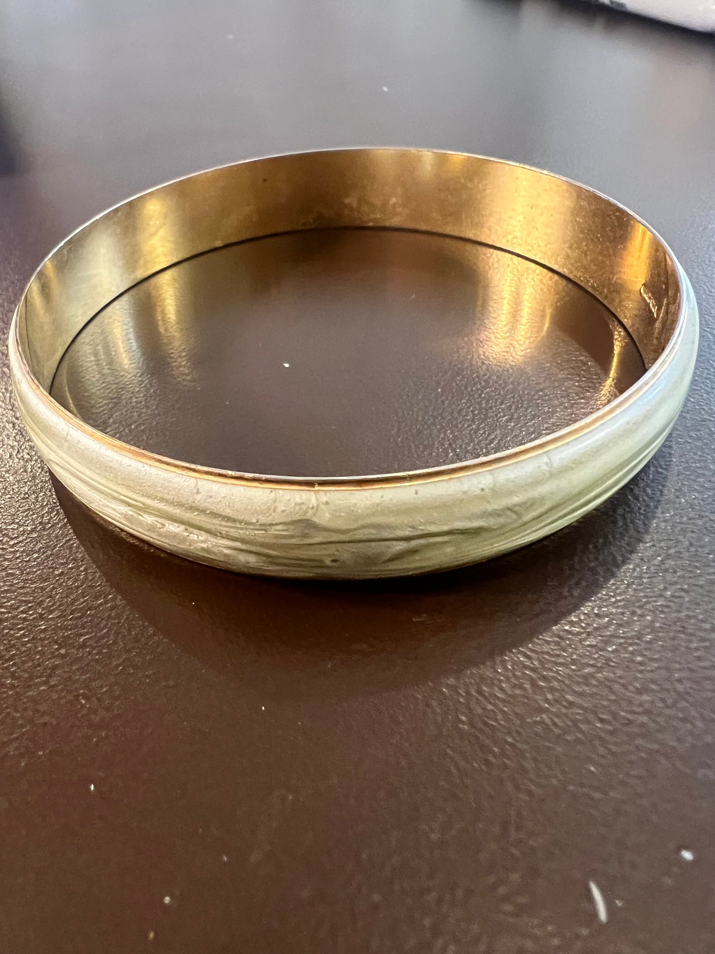 Vintage Green Enamel Gold Tone Bangle