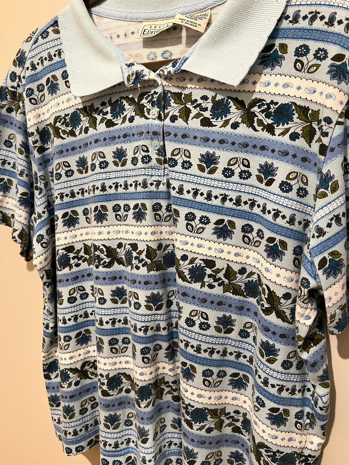 1990s Basic Editions Paisley & Floral Polo Tee