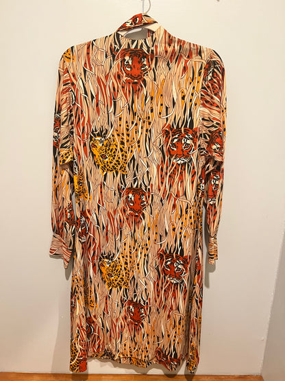 1970s Queens Way to Fashion Tiger Print Dress w/ Tie