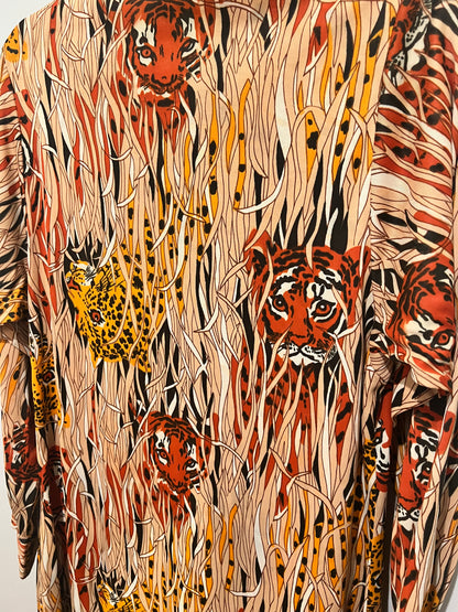 1970s Queens Way to Fashion Tiger Print Dress w/ Tie