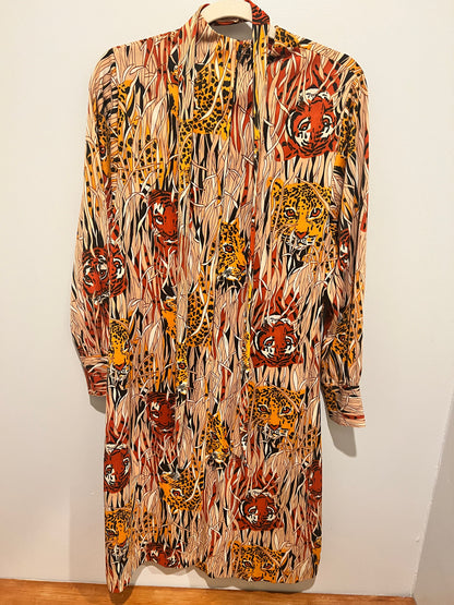 1970s Queens Way to Fashion Tiger Print Dress w/ Tie