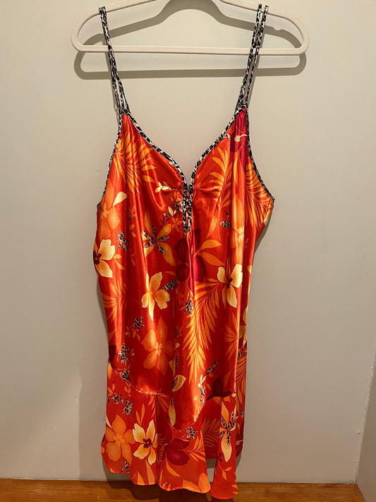 2000s Secret Treasures Cheetah & Tropical Print Slip Dress